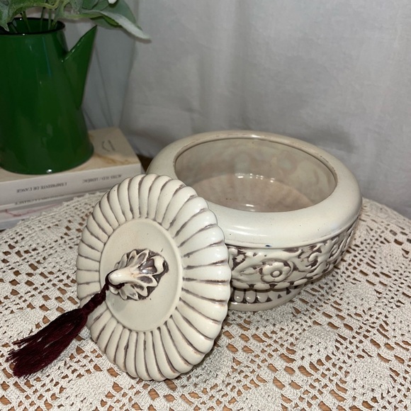 ❣️ RUMRILL 339 VINTAGE COVERED JAR – OFF-WHITE & RED-BROWN CERAMIC - Picture 4 of 16